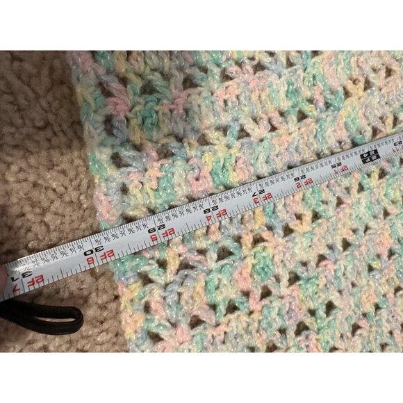 Handmade Pastel Crochet Baby Blanket Multicolored‎ Yarn Approx 29”x30” Soft Cozy - Picture 4 of 4